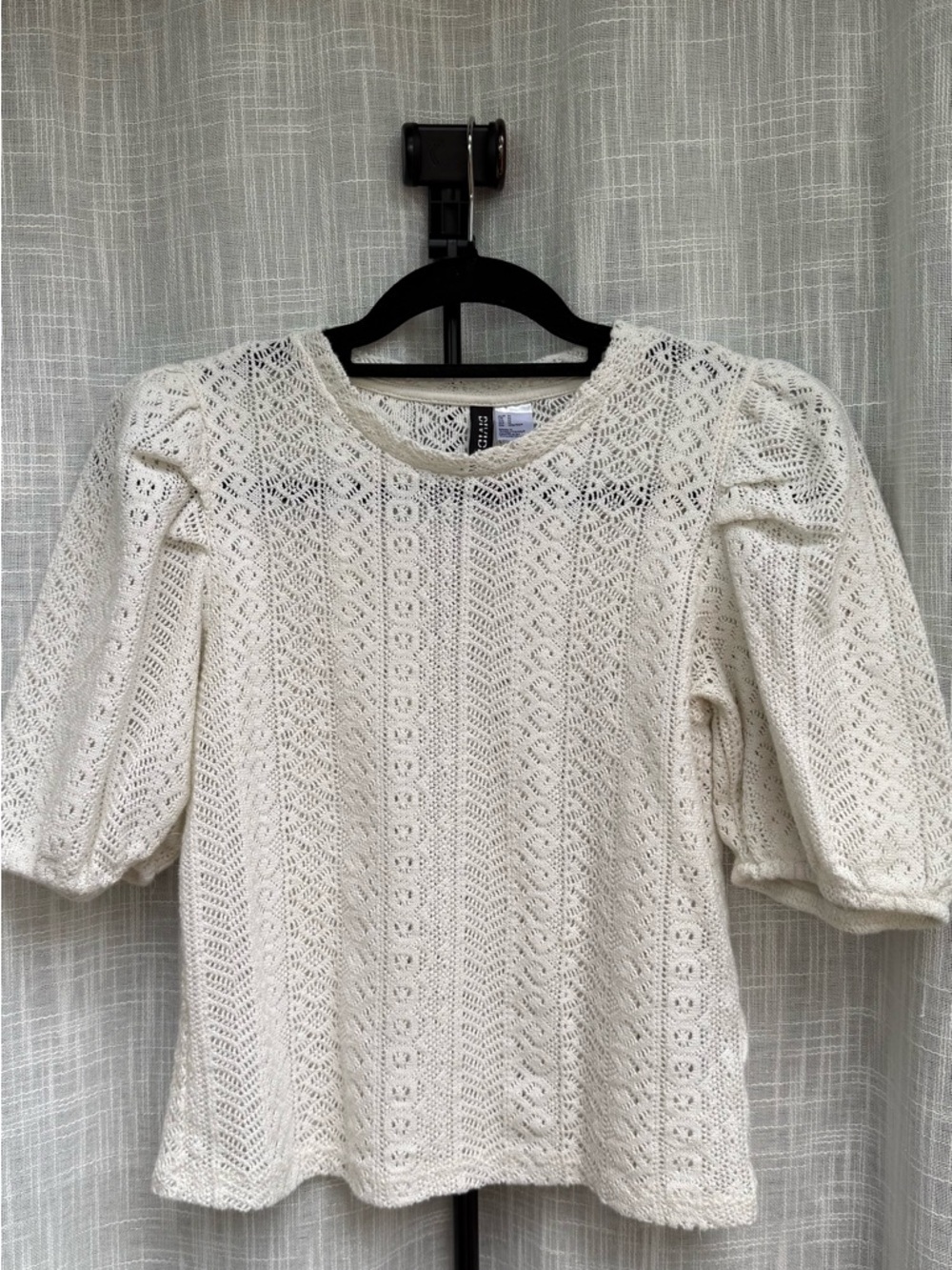 Divided Cream Lace Knit Puff Sleeve Top